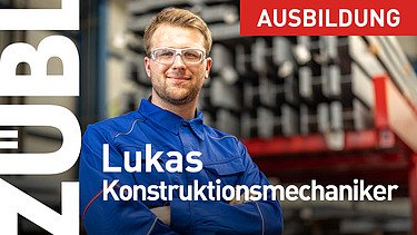 Vorschaubild eines Videos, auf dem ein Auszubildender vor Stahlträgern steht